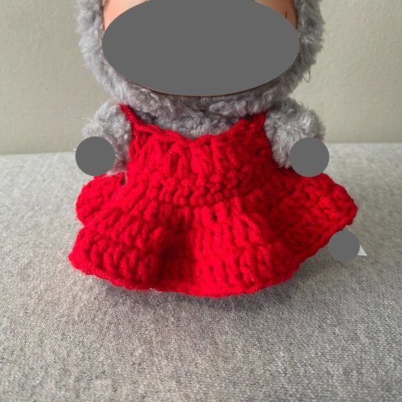 Handmade Crochet Red Floral Outfit for 17cm Plush Doll 2-Piece Set - Picture 6 of 7